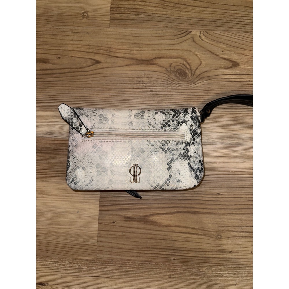 JLO Snakeskin Print Wristlet Clutch Grey White Faux Leather Studded